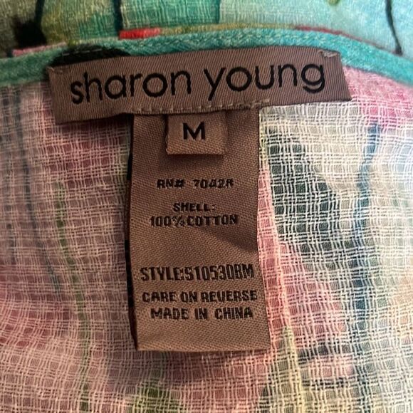 Sharon Young Whimsical Light Green Floral 3/4 sleeve Casual Blouse M - Picture 7 of 8